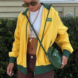 Y2k Aesthetic Brazilian Yellow Oversized Sweatshirt 2023 Men Women Letter Embroidery Zipper Hoodie Vintage Goth Punk Jacket Coat