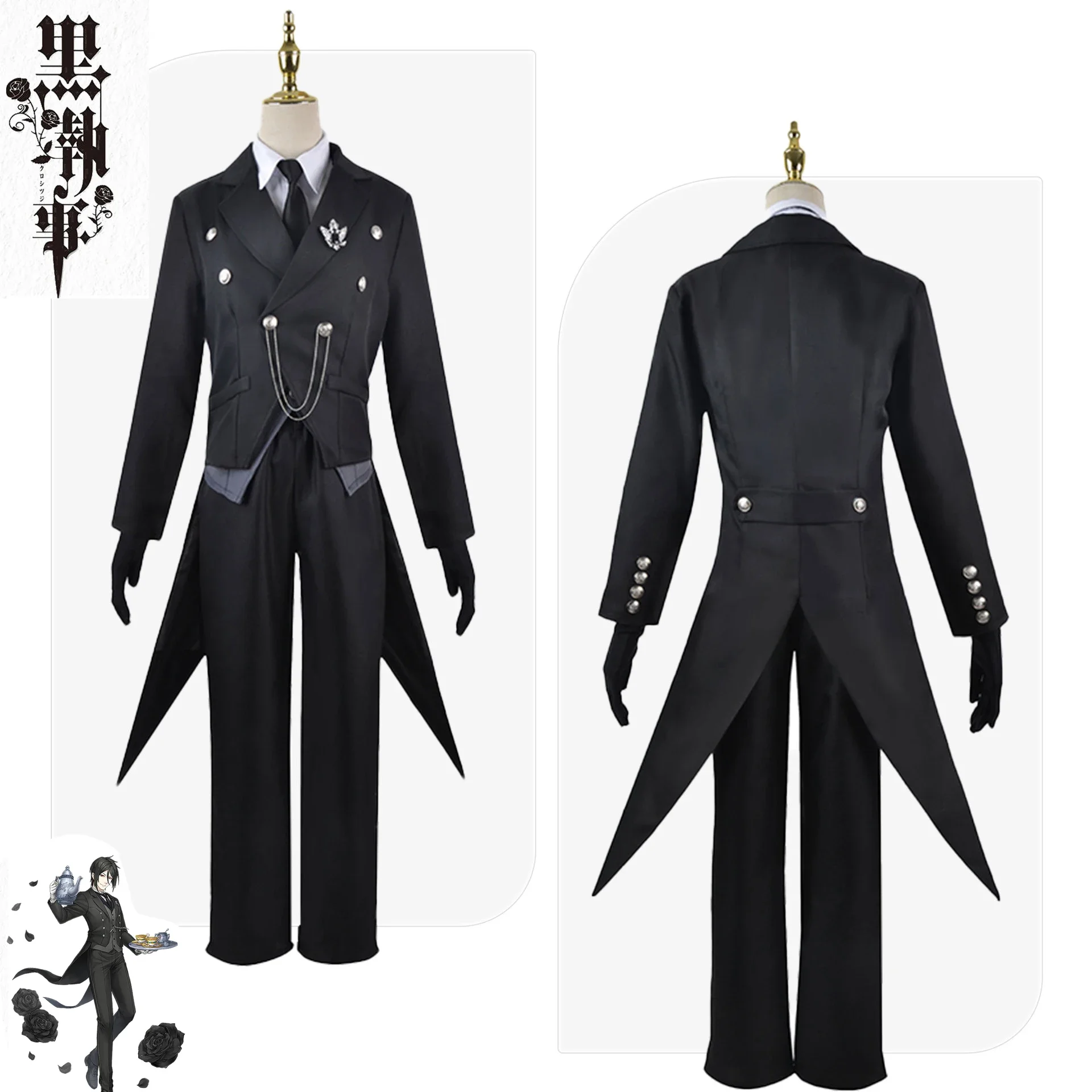 

New Black Butler Sebastian Michaelis Cosplay Costume Wig Anime Black Man Woman Clothes Adult Cos