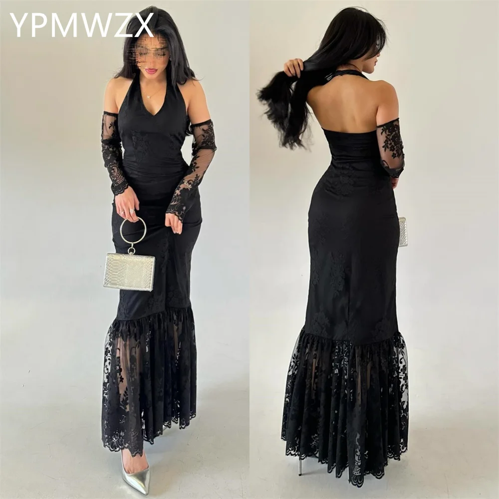 

Customized Prom Gown Evening Women Party Occasion YPMWZX Halter Sheath Floor Length Skirts Tulle Bespoke Dresses Formal