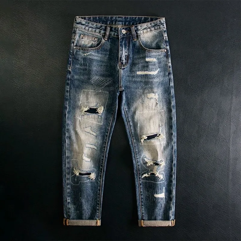

Новые модные расклешенные джинсы с рваными элементами и эластичной тканью для мужчин, повседневные, спортивные, в стиле ретро, высококачественные длинные брюки, размеры 28-36