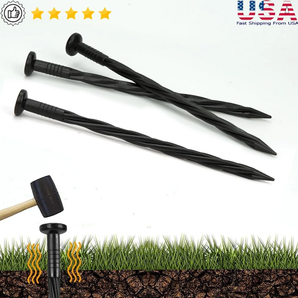 

150 Pack 8 Inch Plastic Landscape Stakes Spiral Anchoring Nails Garden Edging Weed Barrier Landscape Accessories Durable Lawn