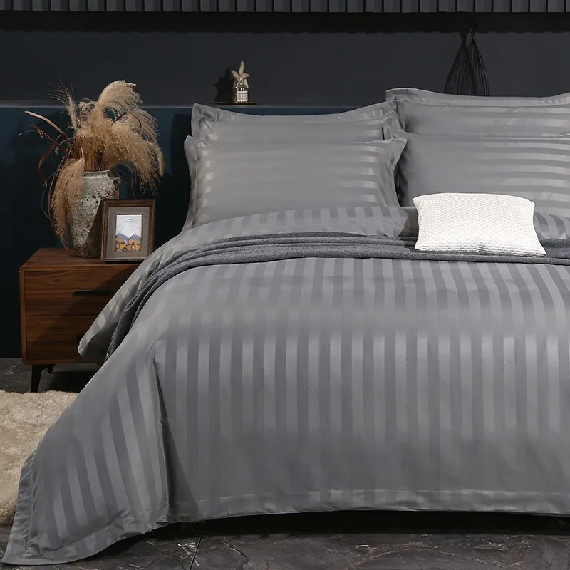 Comfort 4Pcs Duvet Cover Set Damask Stripes Premium Hotel Quality Microfiber Soft Duvet Cover Bed Sheet Pillowcase Double Queen