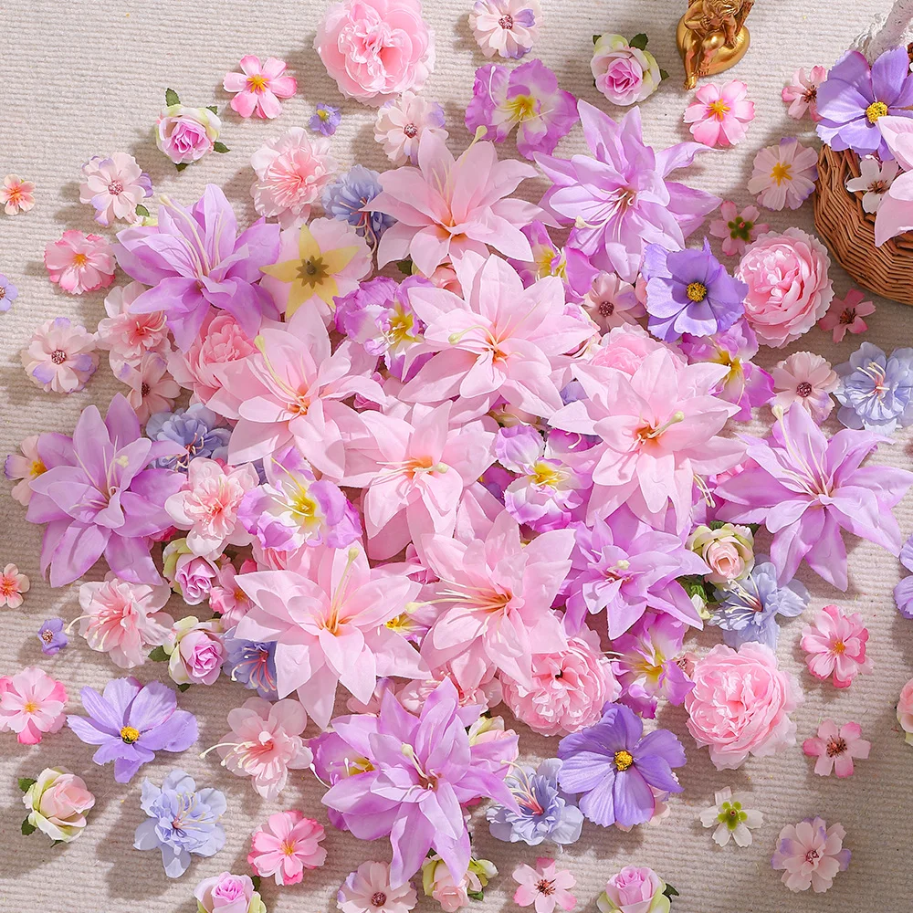 10/50Pcs 2/10cm Artificial Flower Heads Silk Simulation Rose Daisy Flower Craft Supplies DIY Wedding Party Wreath Home Decoratio