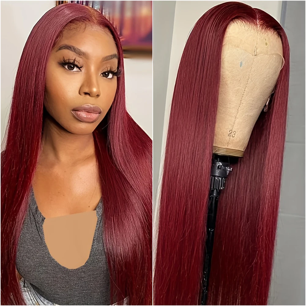 

40 Inch Bone Straight Human Hair Wigs Burgundy 13x6 Hd Lace Frontal Human Hair Wig 99j 13x4 Hd Lace Wigs For Women 200% Density