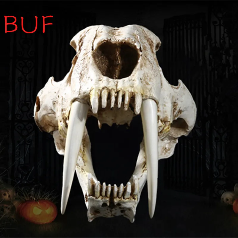 

Resin Craft Saber-Toothed Tiger Skull Head Statue Decor Creative Bar Decoration Skull Sculpture Home Decoration Ornaments