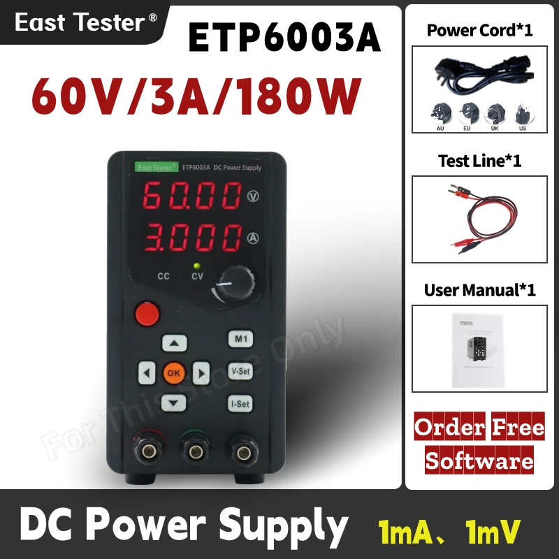 

ETP6003A high efficiency single channel 4 LED digital display programmable DC regulated power supply 60V 3A 180W