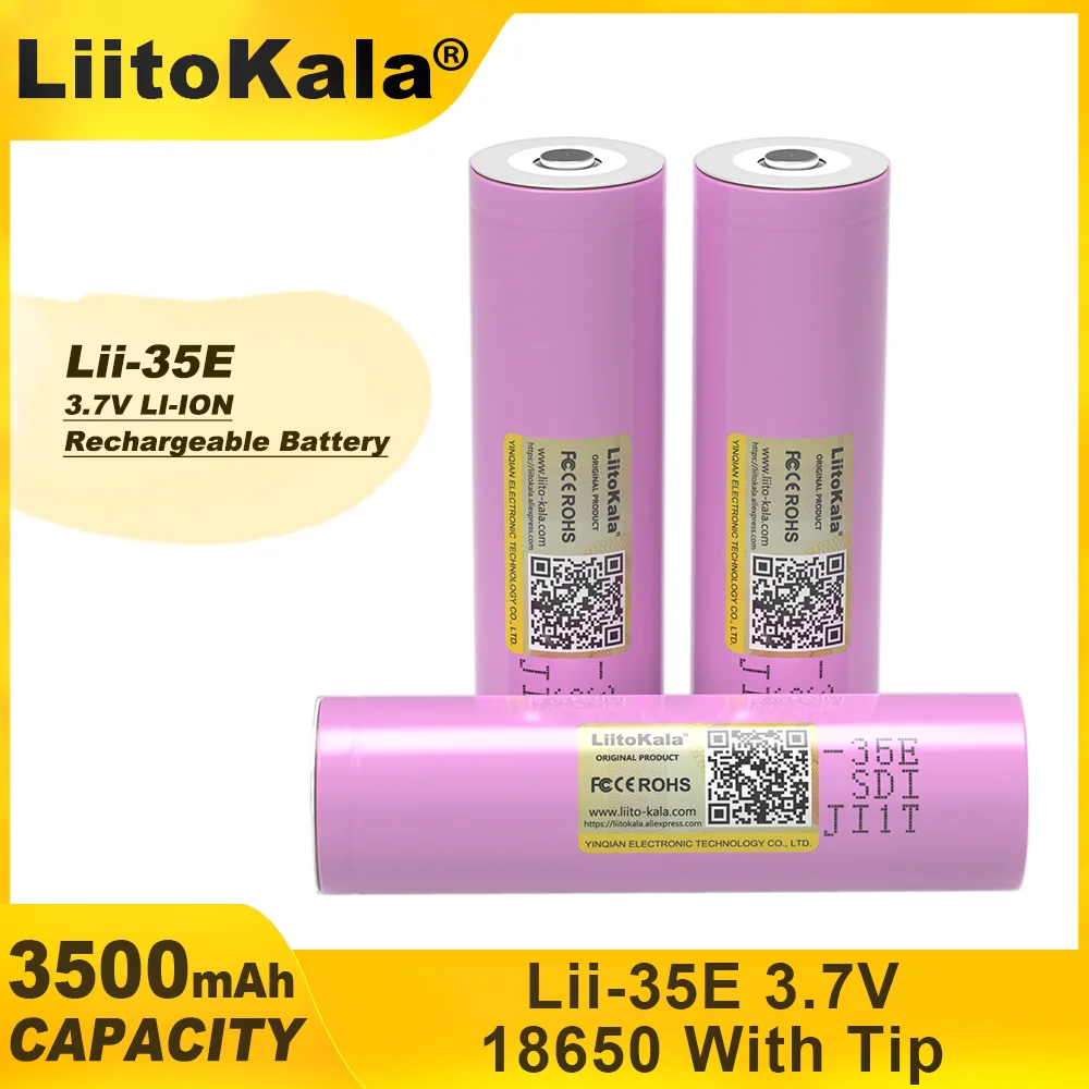 LiitoKala nuovo originale INR18650 35E 3.7V 3500mAh 20A scarica INR18650 35E batteria agli ioni di litio 3.7v batteria ricaricabile + a punta