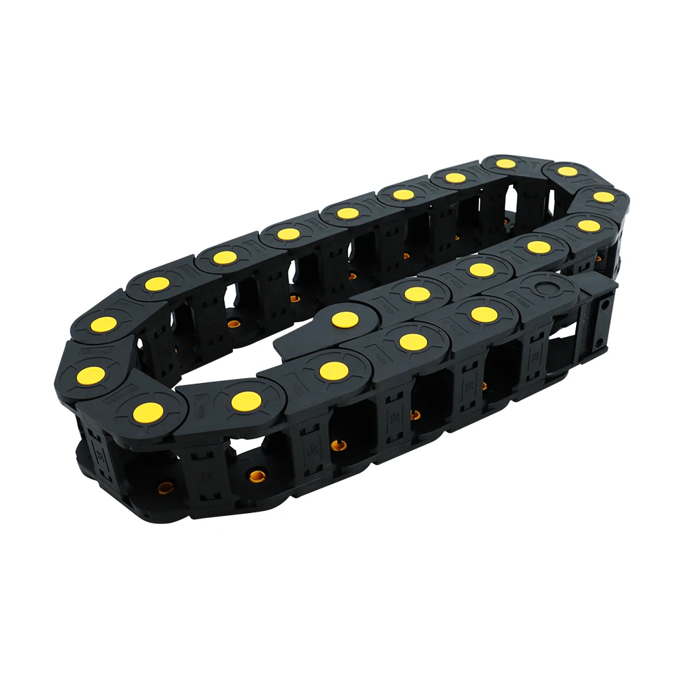 HLTNC Black Plastic Cable Wire Drag Chain with Yellow Dot 1M Length for CNC Machine Tool Electronic Equipment Bridge