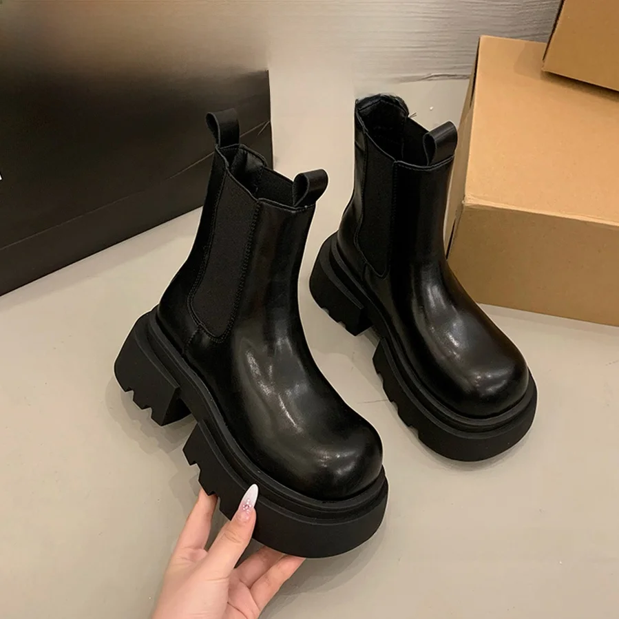 

Женские ботинки челси из натуральной кожи, осенне-зимние, теплые, черные, на резиновой подошве, повседневные