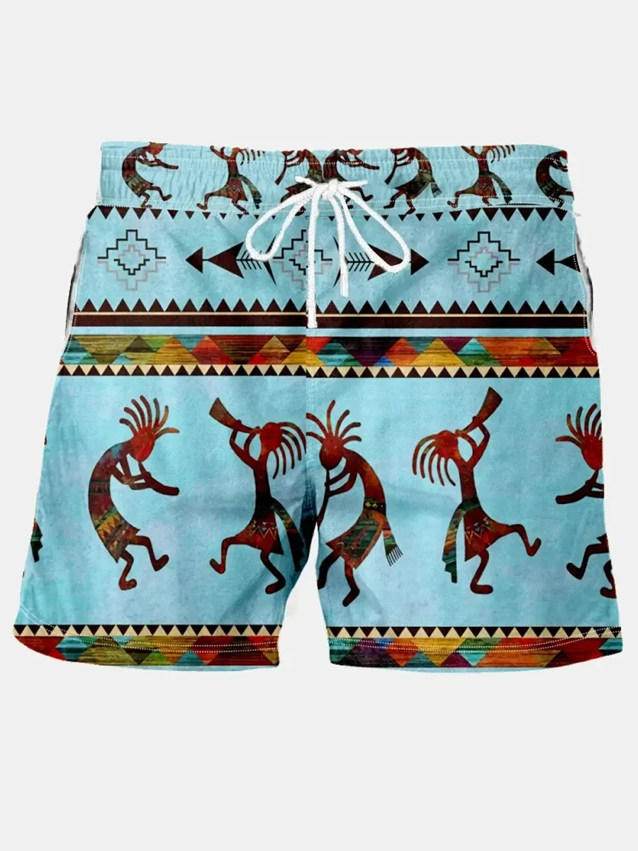 Summer New Men\'s Shorts Swimming Pants Drawstring Retro Fashion Print Holiday Beach Holiday Hawaiian Micro Elastic Shorts