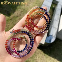 4MM Rainbow CZ Tennis Chain Necklace For Women Gold Plated Luxury Iced Out Bling Colorful Choker Jewelry 16inches