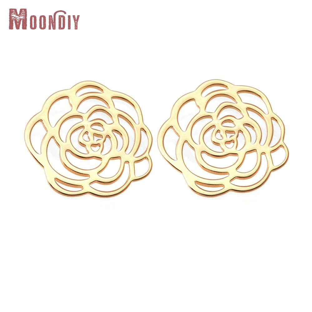 

10PCS 18K Gold Color Brass Rose Flower Charms Pendants High Quality Diy Necklace Earrings Charms Jewelry Making Accessories