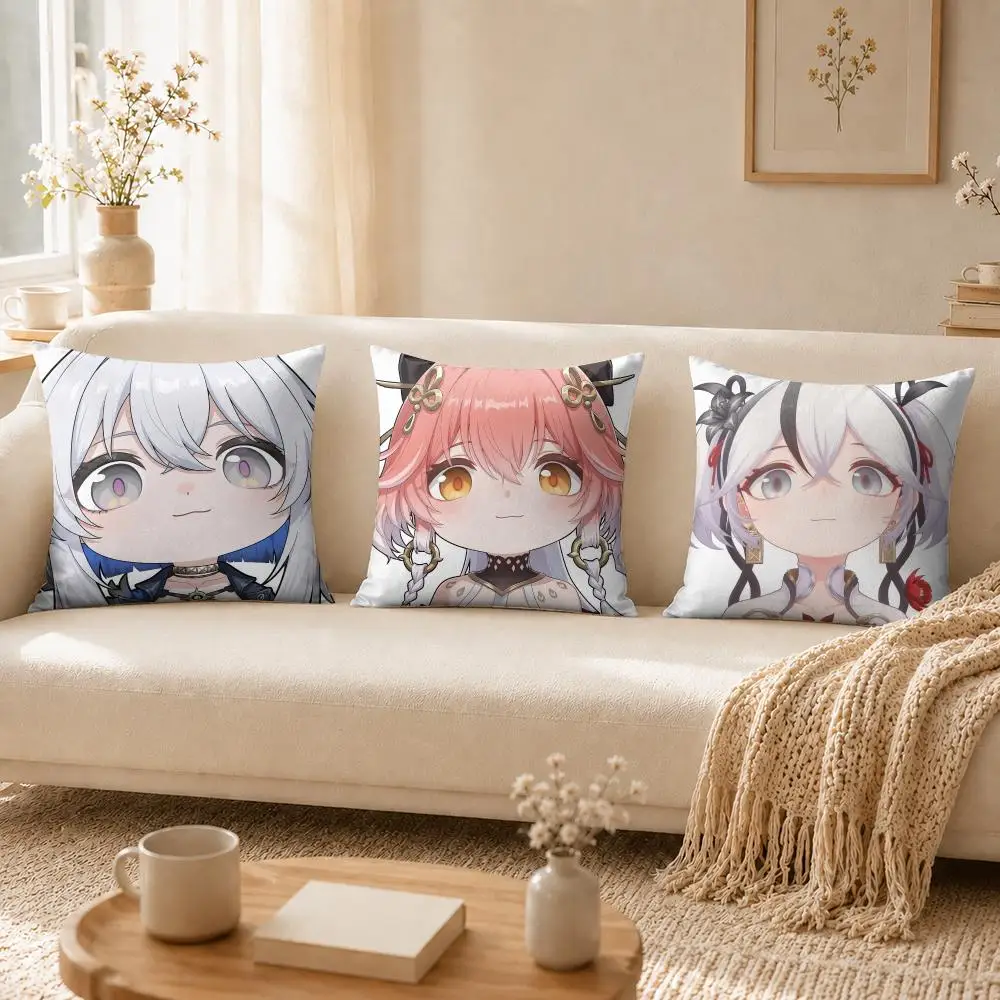 Phoebe Sanhua Wuthering Waves Cushion Cover Soft Short Plush Pillow Cases Hidden Zipper Cutecore Sofa Bedroom Home Decor Gift