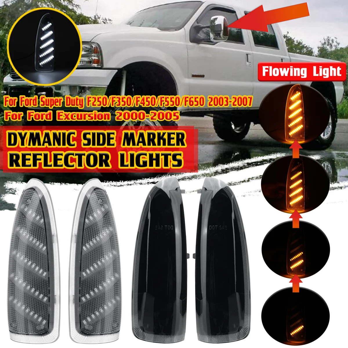 2pcs Side Mirror Marker Lamps Excursion LED Amber Turn Signal Light For Ford F250 F350 2003-2007 For Ford Excursion 2000-2005