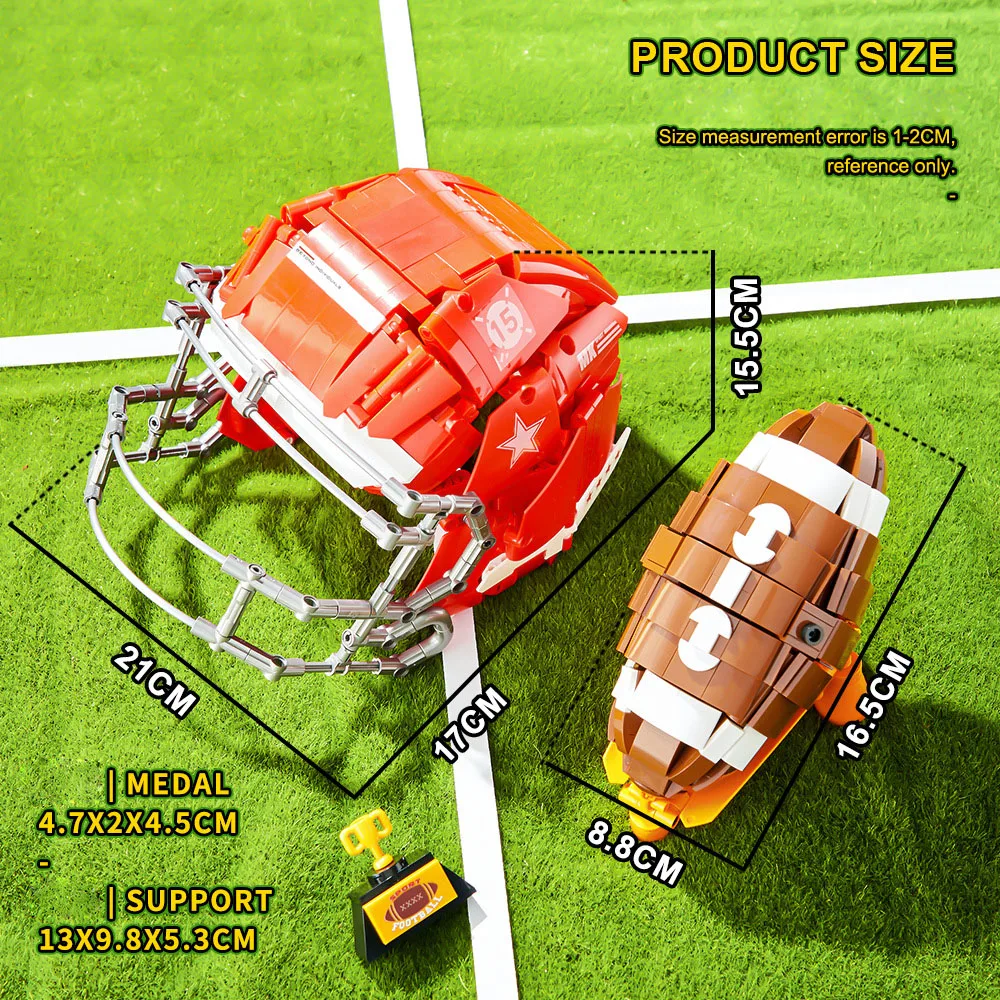 iDEA خوذة رياضية لكرة القدم الأمريكية بنة الرجبي مجموعات نموذج البناء مجموعات الطوب ألعاب تعليمية للأطفال الهدايا