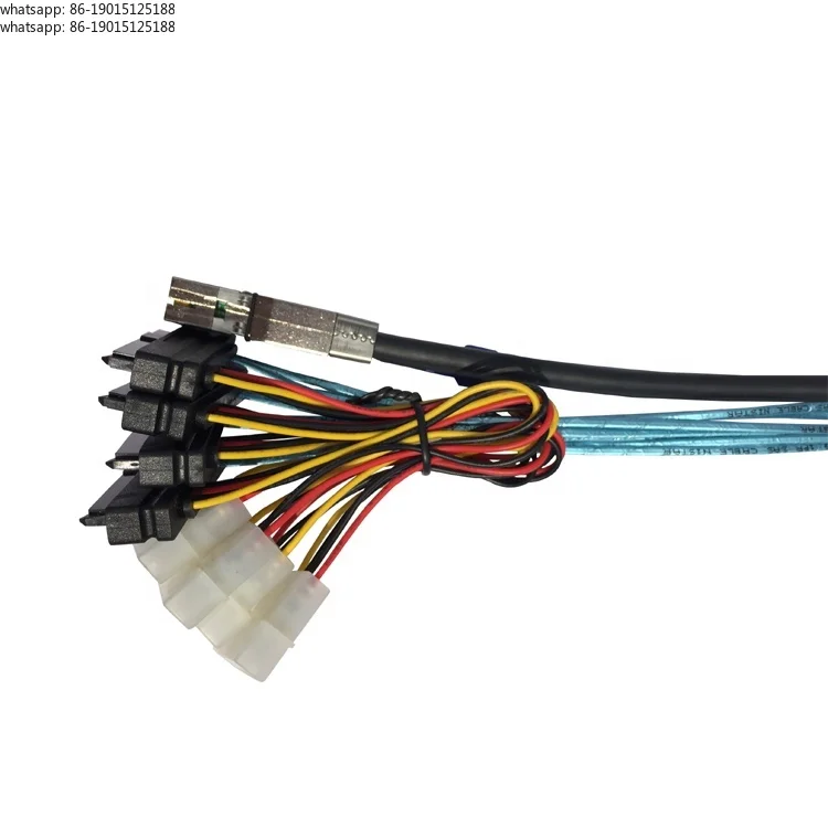 Internal Mini SAS SFF-8644 to 4 x SFF-8482 breakout Cable with SATA Power data cable