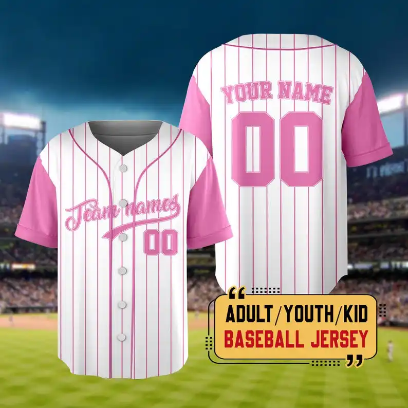 Personalized White Pink Collection Baseball Jersey Custom Team Name Number Color Baseball Shirt For Girl Woman Matching Outfit
