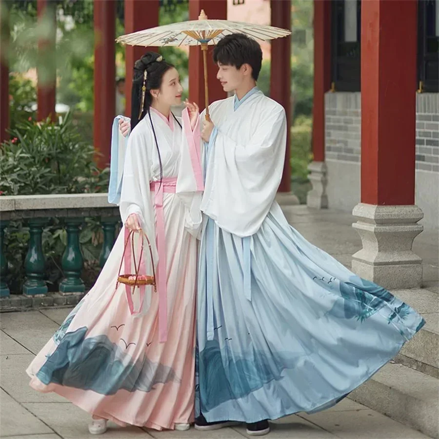 

Vestido tradicional chino antiguo, conjunto de Hanfu negro, ropa emparejada para pareja, disfraz de Cosplay de Halloween, Baile