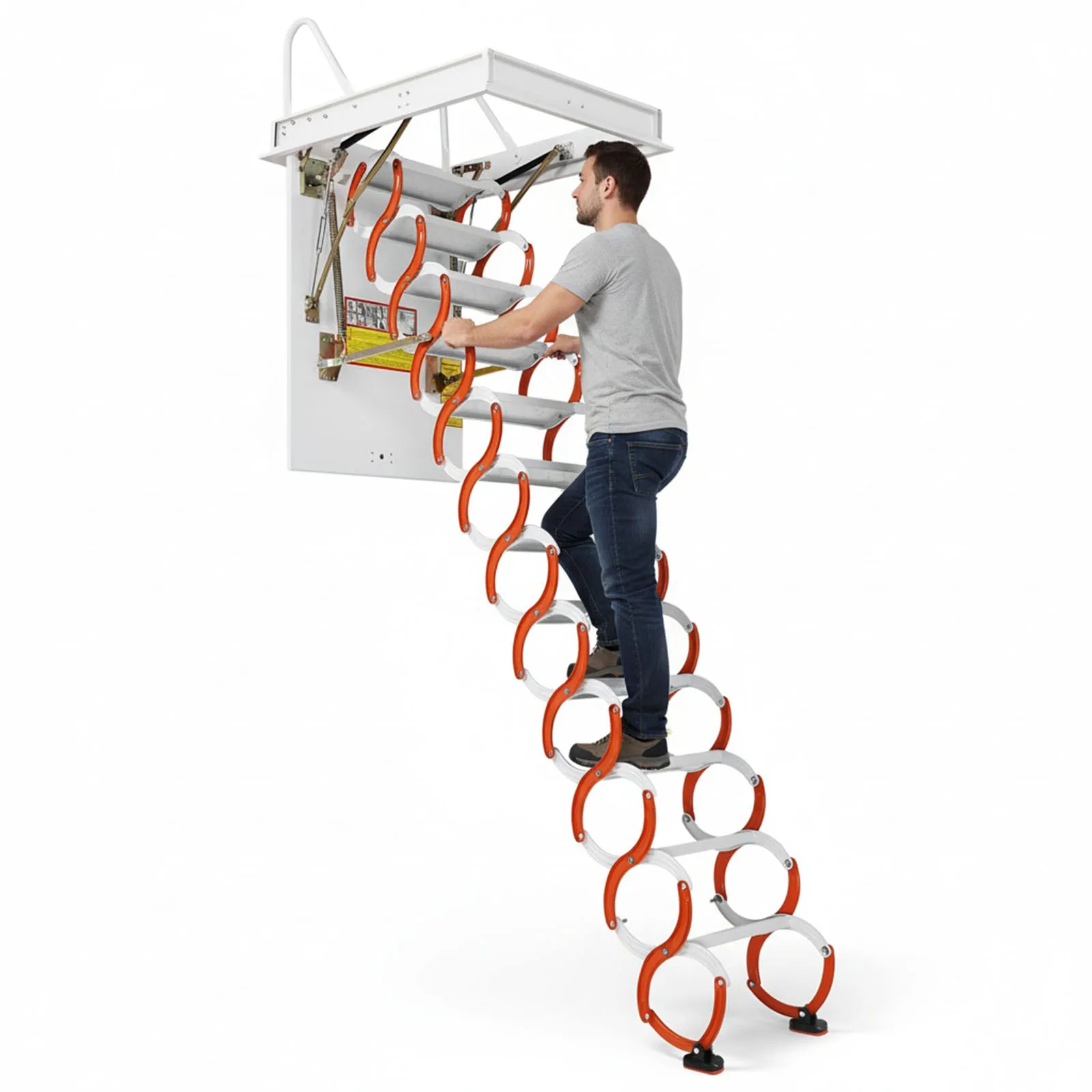 12 خطوة 10.17ft قابل للتعديل الحائط العلية سلم 661Lbs المعادن تصغير درجة سلم الحائط سحب أسفل للطي درج #1