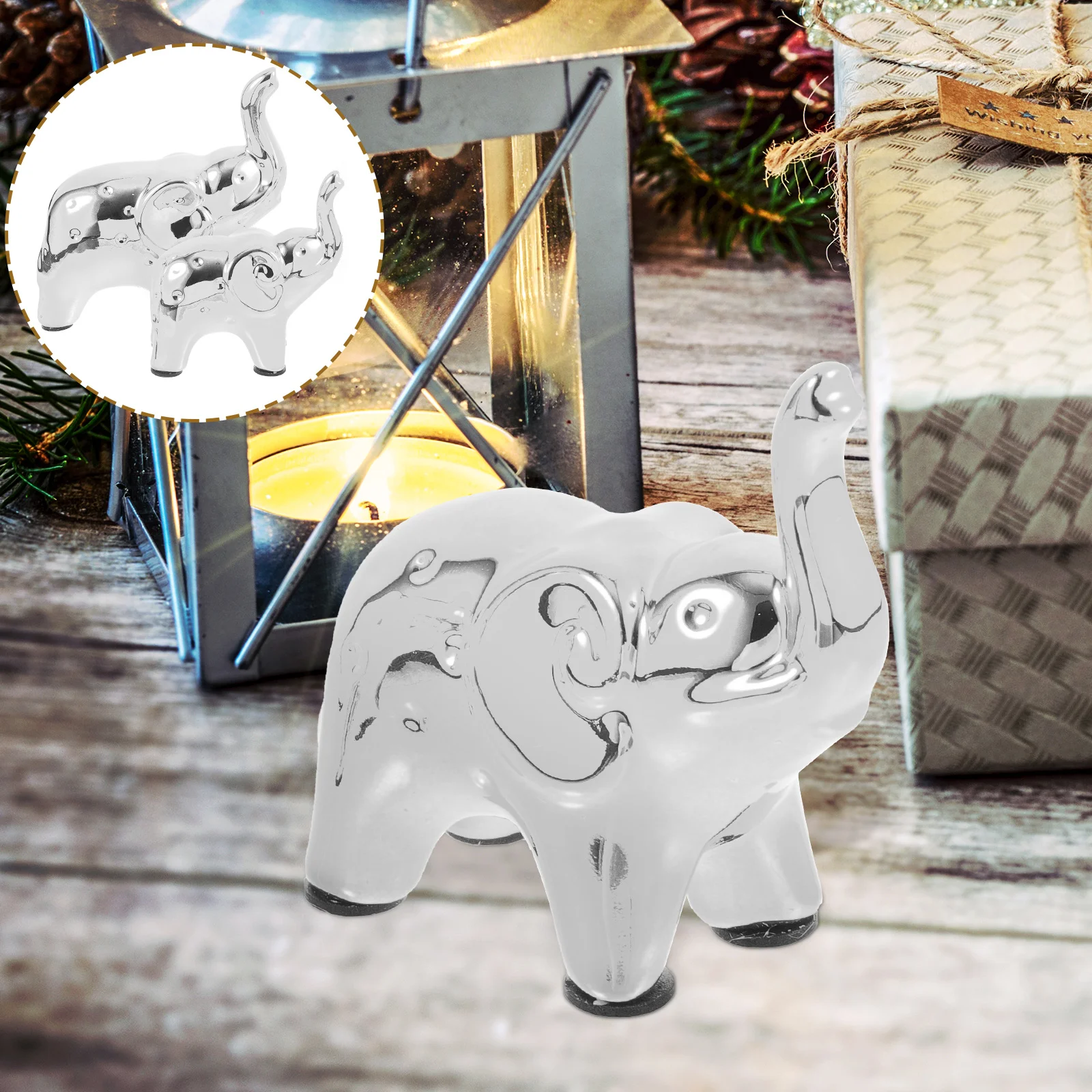 

Dining Table Centerpieces Vintage Home Decor Elephant Statue Delicate Figurine Silver Ceramic Craft Scene