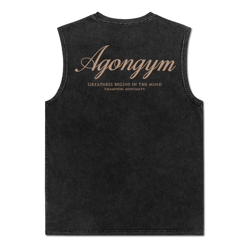 Vintage Acid Washed Agongym Grafik-Tanktop für Herren, locker geschnittenes ärmelloses Muskelshirt, Fitness-Bodybuilding-Trainingsweste, Sportshirt – Detail 9