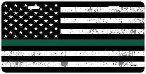 Thin Green Line Flag Metal Sign Novelty Auto Car Tag Vanity Gift for Military Veteran Border Patrol Park Ranger Game Warden