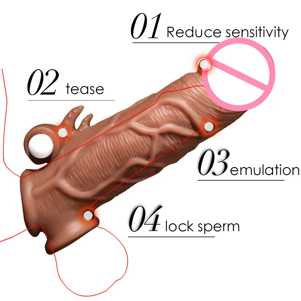 

Male Penis Ring Vibrator Cockring Realistic Penis Sleeve Growth Dildos Expander Delay Ejaculation Reusable Condom Adult Toys