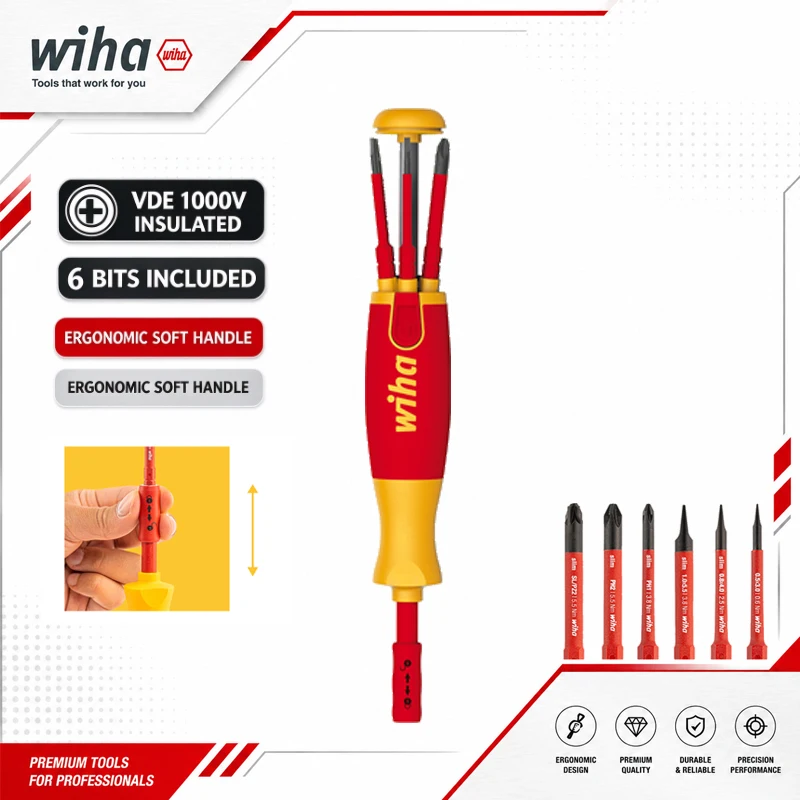Wiha 38611 Electric 1000V Screwdriver With Tool Library With 6 Slender Crossheads Positive And Negative/POZIDRIV Slotted