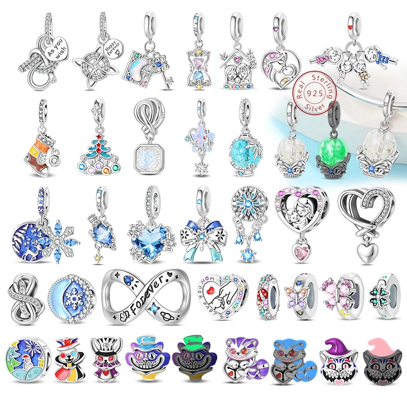 New 925 Sterling Silver Family Infinite loops Charms Beads Winter Magic Cat Rabbit Pendant Fit 3mm Original Bracelet DIY Jewelry