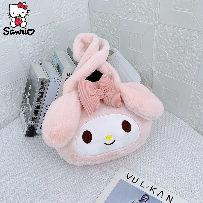 Kawaii Sanrio Plush Bag My Melody Shoulder Bag Kuromi Tote Makeup Storage Pouch Cinnamoroll Messenger Handbag Backpack Girl Gift