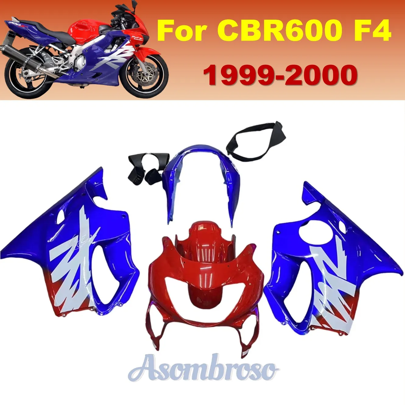 1999 - 2000 CBR600 F4 Fairings CBR 600F دراجة نارية استبدال لوحات الجسم ABS حقن هيكل السيارة مجموعة |   أزرق أحمر