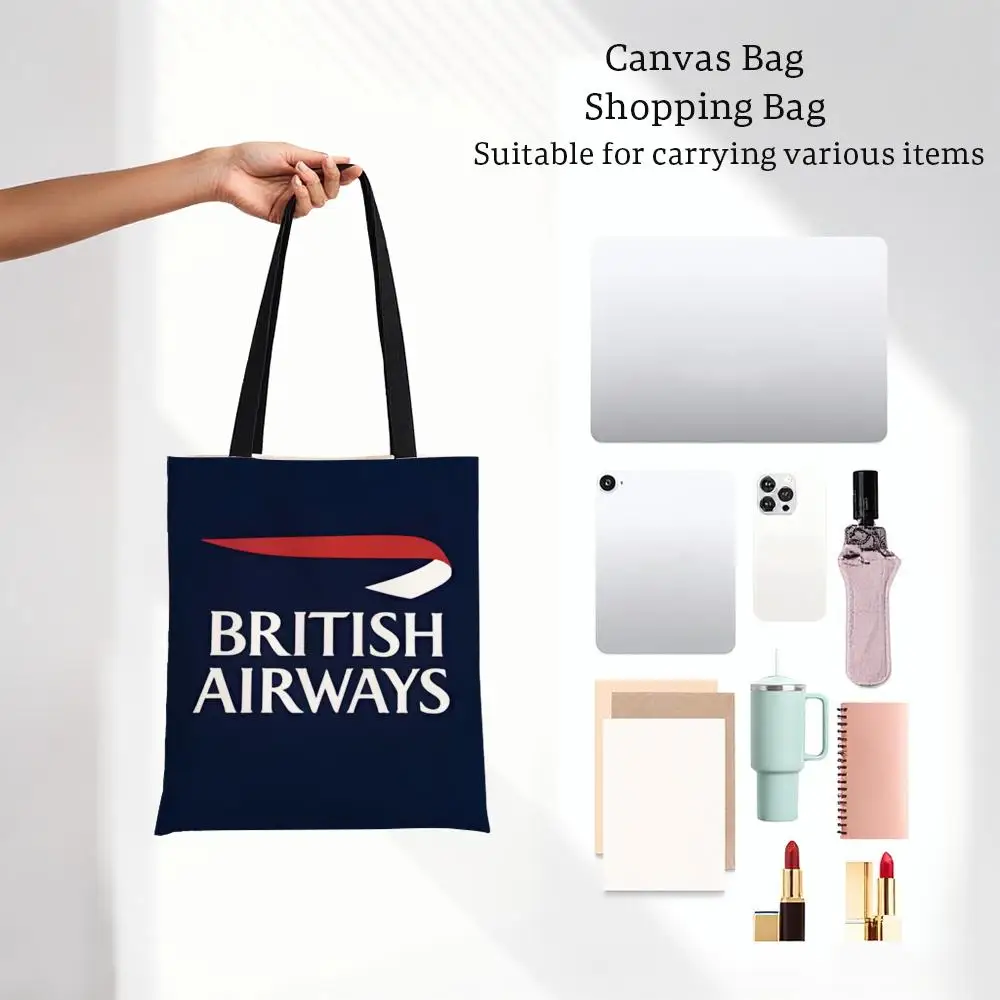 airline aviation logo B-British Airways Storage Bags Lightweight Printed Canvas Bag Portable Daily Shopping Shoulder Bag