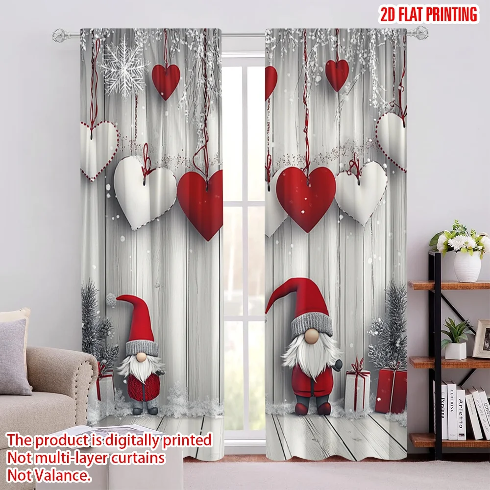 

2Pcs 2D Flat PrintingWinter Holiday Gnomes Curtain White Wood Christmas Suitable For Living Room Bedroom Kitchen And Bathroom