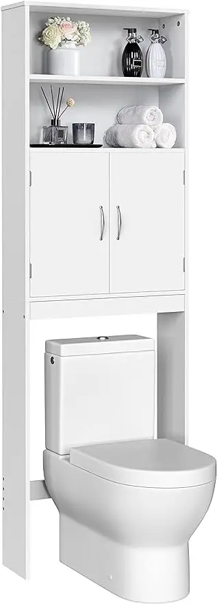 

Toilet Storage, Taller Bathroom Organizer Space-Saving Storage Cabinet with Adjustable Shelves and Double Doors, 77 in H, White