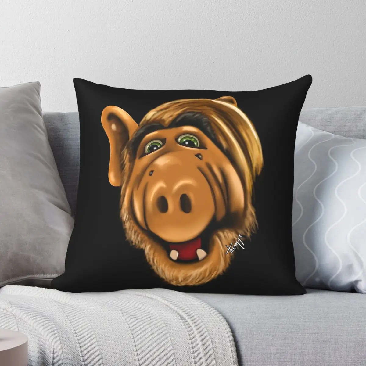 Alien Life Form ALF Pillowcase Polyester Linen Velvet Printed Zip Decorative Pillow Case Car Cushion Cover