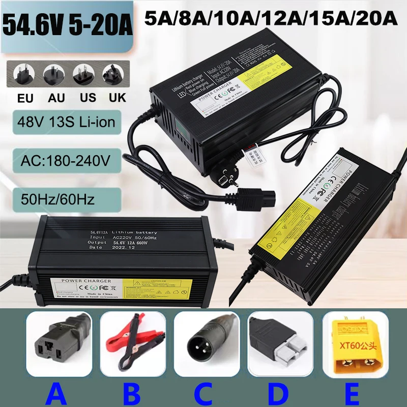 48V 5A 8A 10A 12A 15A 20A Lithium ion Charger 13S 54.6V Constant Voltage High-power Intelligent Fast charging Metal Shell