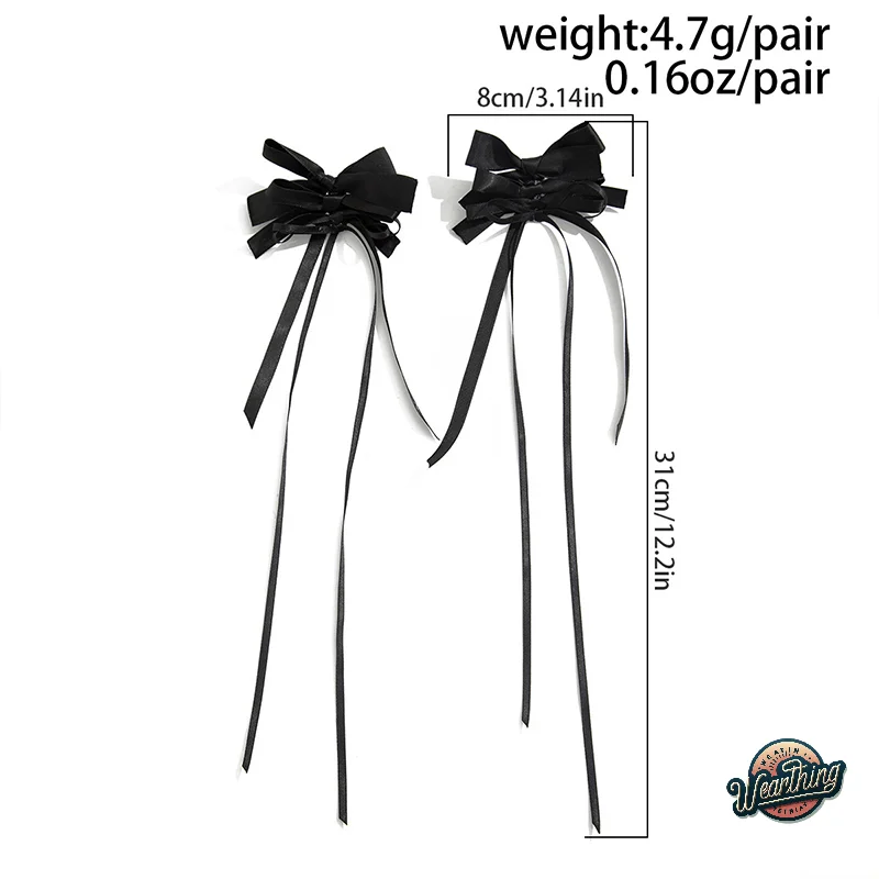 1 Pasang anting gaya balet liontin anting pita busur jatuh panjang anting wanita manis mode panjang busur anting aksesoris