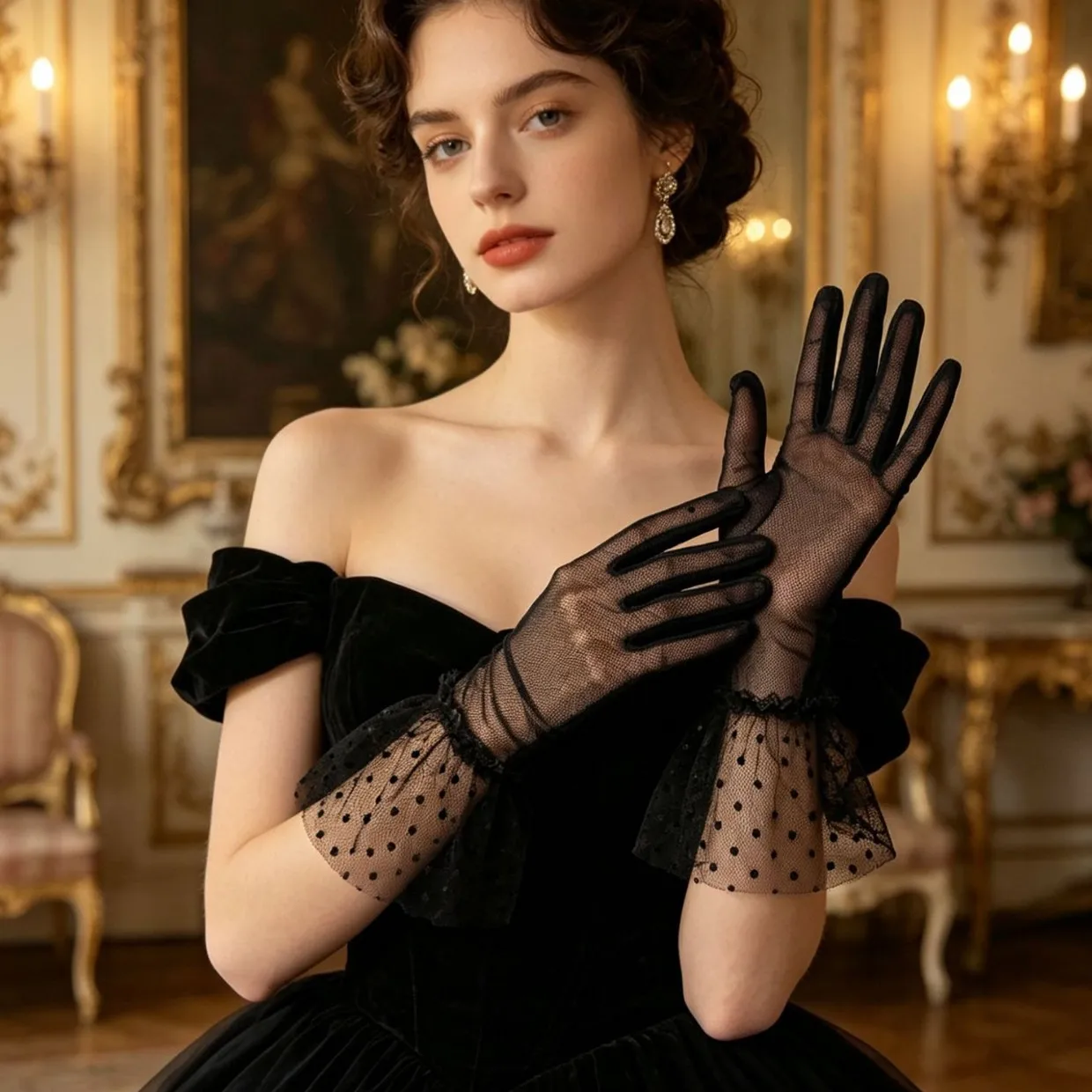 Gloves Women Sheer Mesh Short Polka Dot Lace Trim Bridal Wedding Party Show Multi Color Breathable Soft Daily Use Comfy Elegant