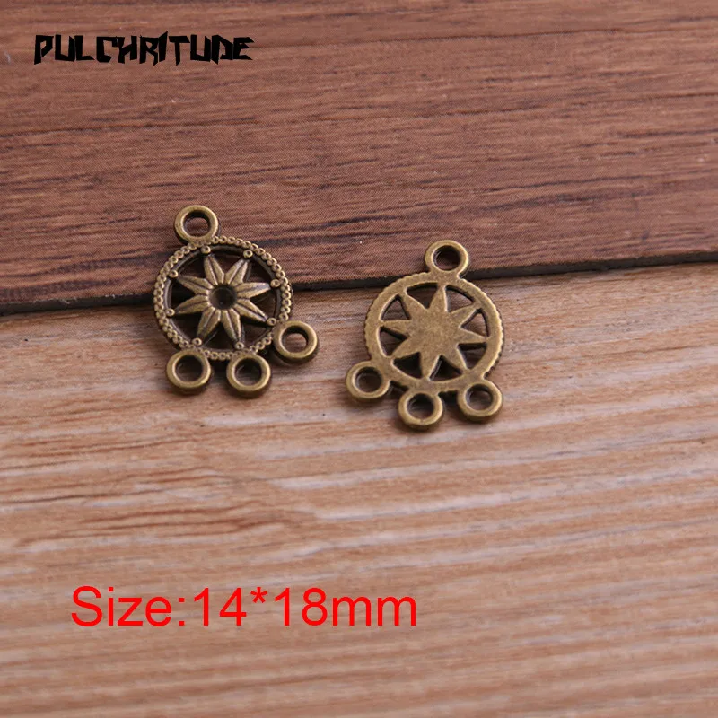 30pcs 14*18mm Two Color Zinc Alloy Necklace Charm Jewelry DIY Hollow Round Flower Connector Pendant Necklace