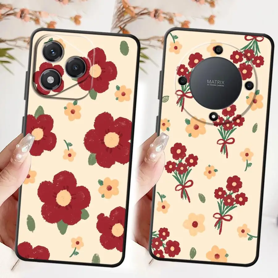 Case for Honor X9a X7a 8X X8 X9c 90 Lite X9 X7 70 Soft Back Phone Cover Beautiful Red Flower