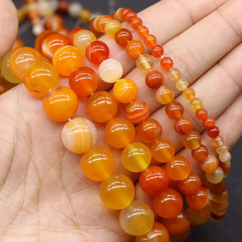 Natural Agate Stone Bead Round Orange Stripe Loose Spacer Beaded for Making DIY Jewelry Necklace Bracelet Accessories 4/6/8/10mm
