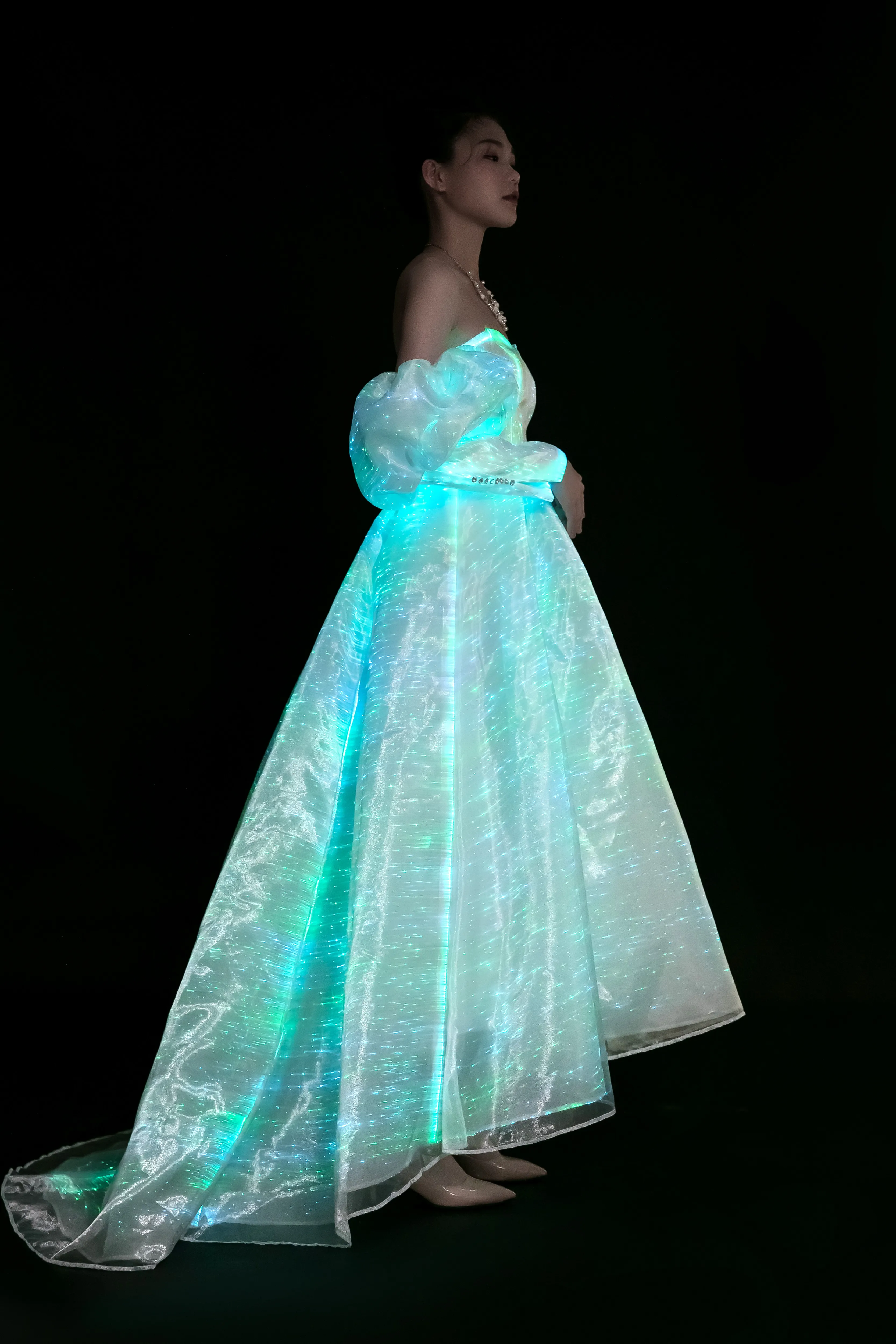 Fiber Optic LED Light Up Luminous Change Color Illuminated Festival Evening Wedding Dress Women For Party Banquet Stage