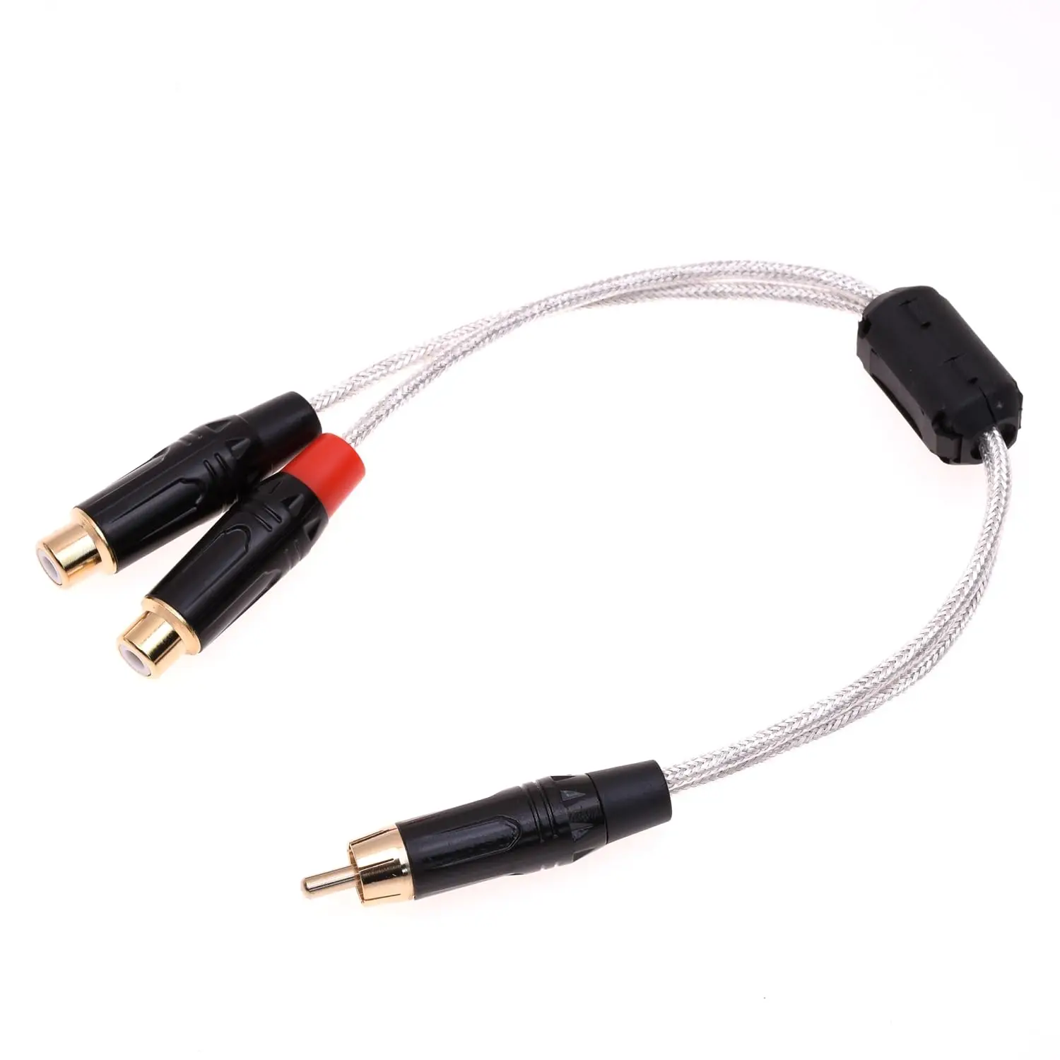 20CM bening perak berlapis perisai RCA laki-laki ke 2 RCA perempuan 1 untuk 2 kabel adaptor Audio