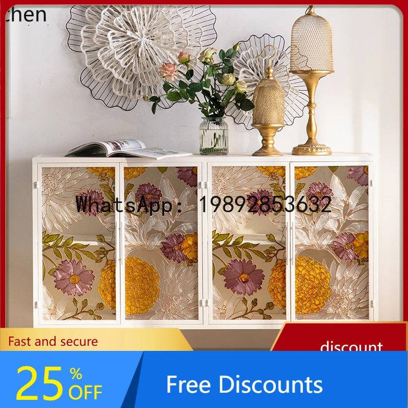 

AA White Entry Entrance Cabinet Creative Storage Display Decorative Cabinet Floor-to-ceiling stained glass door