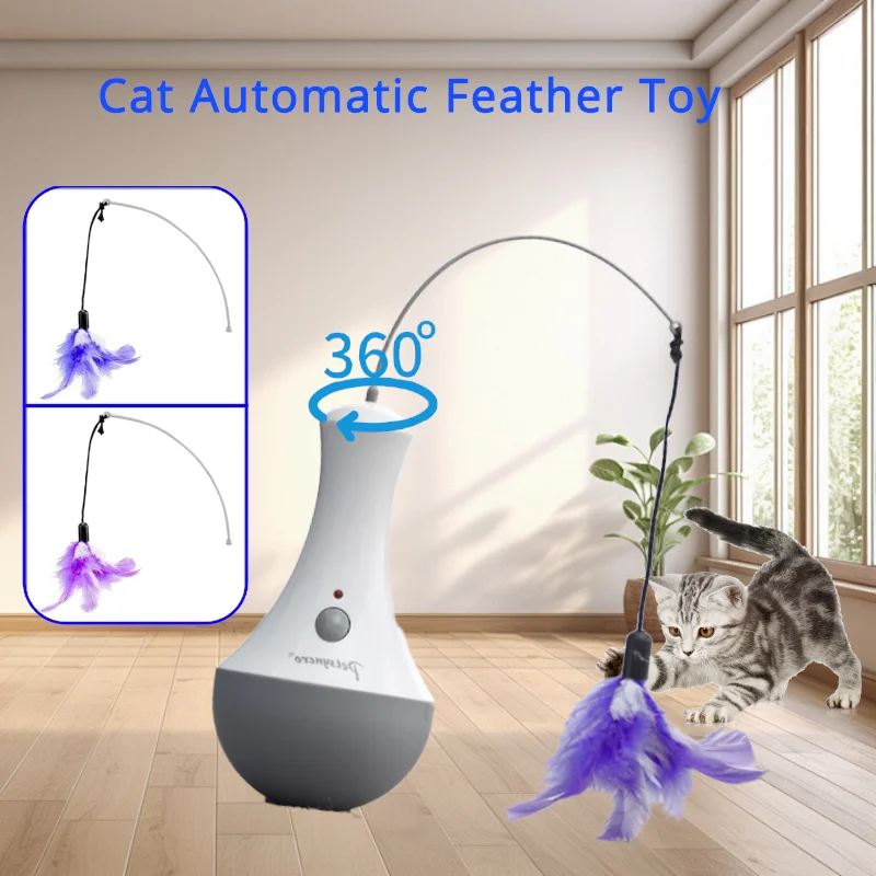 

Rechargeable Cat Automatic Feather Toy Teaser Stick Replaceable Feathers Light Attraction Interactive Cat Toy Auto Shutdown