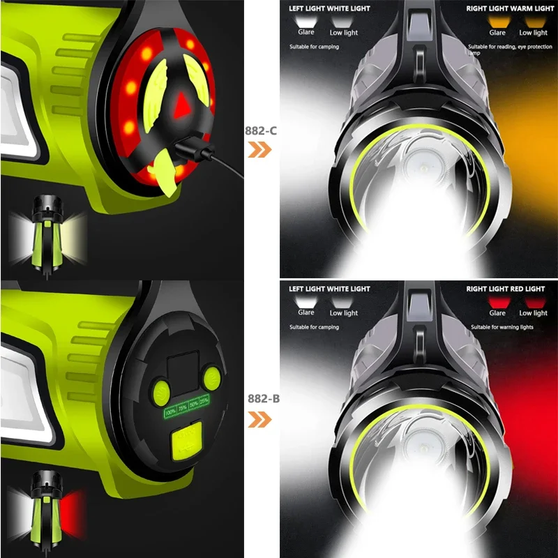 LED Rechargeable Search Light USB LED flashlight 2 side night light lamp hand Handle Spotlight Ultra-long Standby,WHite +RED LED