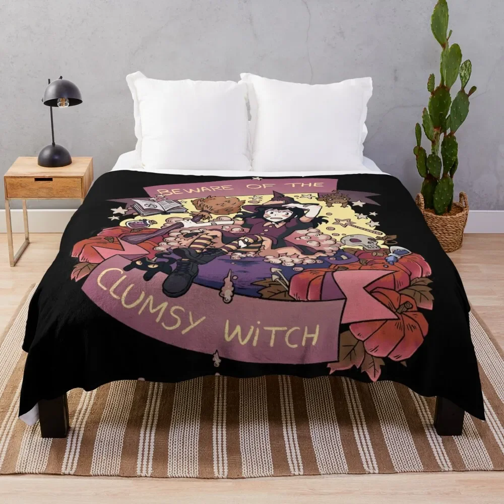 

Beware of the Clumsy Witch Throw Blanket Camping Custom Retros Softest Warm Blankets