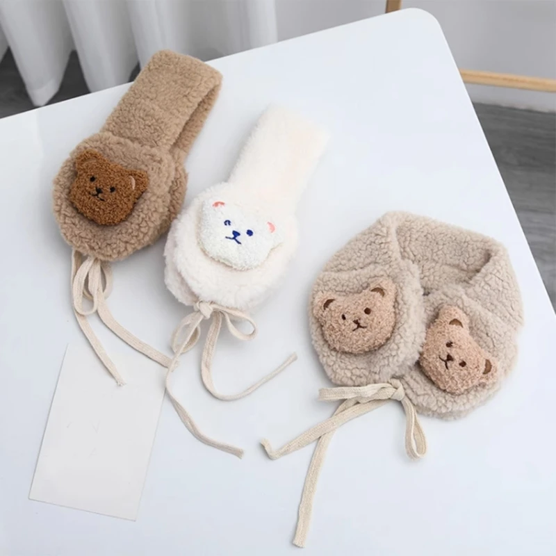 Cartoon Furry Bear Autumn Winter Baby Earmuff Thick Fleece Warm Children's Ear Muffs Adjustable Plush Baby Headband Hair Bands