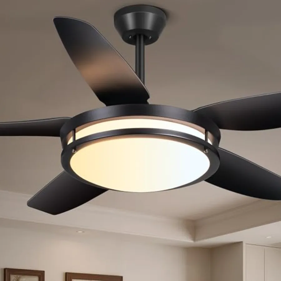 

48'' Fandelier Ceiling Fan with Light - Modern Ceiling Light Fixture with Fan and Remote 3 Colors LED Ceiling Fans for Outdoor