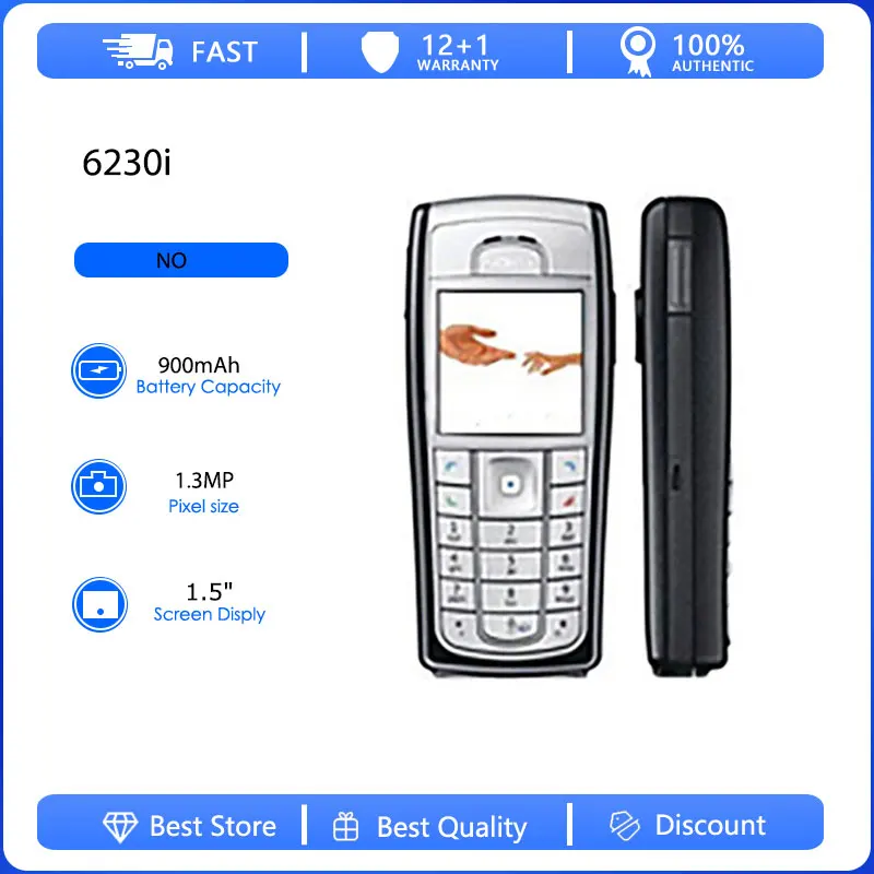 Восстановленный оригинальный мобильный телефон 6230i с одной SIM-картой, 2G, разблокированный GSM 900/1800, с русской, арабской, ивритской клавиатурой, произведено в Финляндии